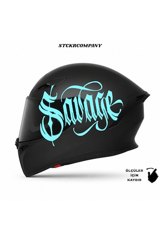 Savage Kask Sticker Motor Kaskı İçin Premium Yazı Sticker Turkuaz