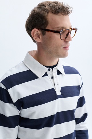 Mudo Erkek Erkek Lacivert Çizgili Polo Yaka Sweatshirt 1263439