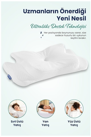 Ulralüks Boyun Destekli Visco Ortopedik Yastık - 68x39x13-11cm Beyaz