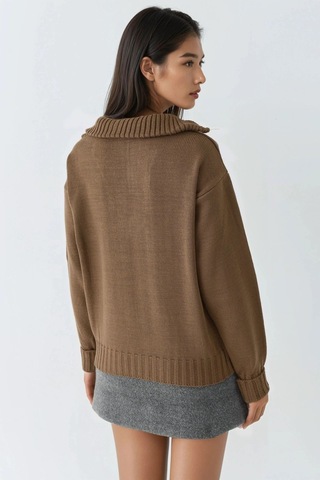 Hiccup My Fashıon Fermuarlı Yaka Oversize Triko Kazak Mocha Kahvesi