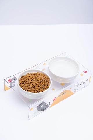 Petmagic Akrilik Pleksi Evcil Hayvan Beyaz Seramik Kaseli Kedi Mini Köpek Mama Su Kabı Kedi