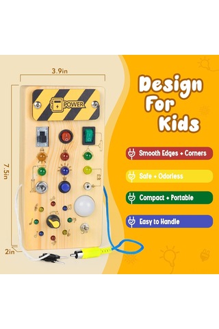 Geeroyoo Bebekler İçin Montessori Eğitici Ahşap Devre Led Işıklı Anahtar Panosu