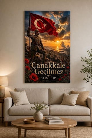Çanakkale Geçilmez Baskılı Cam Tablo 18 Mart Türk Bayrağı Dekoratif Duvar Tablosu