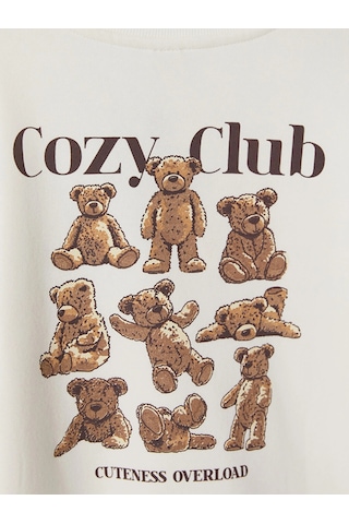 LC Waikiki Lcw Kids Ekru Baskılı Kız Çocuk Kalın Sweatshirt