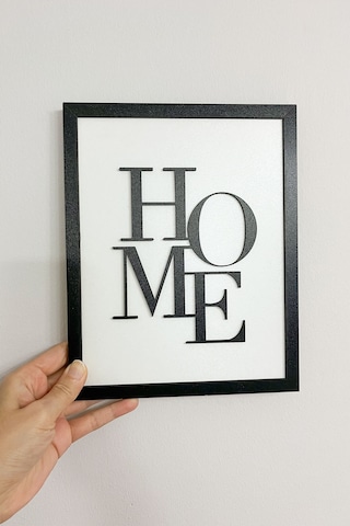 Ahşap Çerçeveli 2 Katmanlı Home Yazılı Mdf Duvar Tablosu Siyah 25x20 Cm