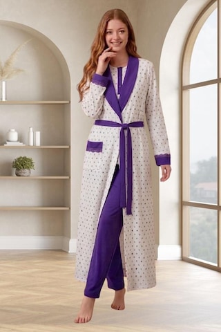 Mecit Pijama Mecit 6358 Mor Kadın Uzun Sabahlıklı Pijama Takımı