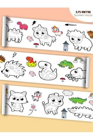 Hayvanlar Temalı Bebek Ve Çocuk Için Örnek Resimli 3,75 Metre Rulo Boyama Kağıdı Karışık