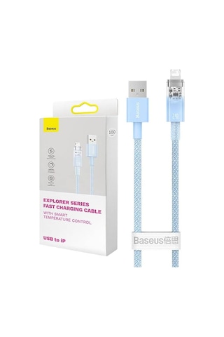 Explorer Serisi Hızlı Şarj Kablosu Akıllı Sıcaklık Kontrolü Usb To İp 2.4a, 2m, Mavi