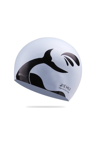 Erkek Ve Kadın İçin Büyütülmüş Versiyon Yunus Desenli Silikon Yüzme Bonesi Gümüş