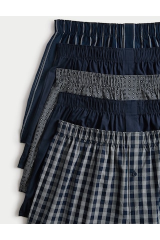 Marks & Spencer Saf Pamuklu 5'li Dokuma Boxer Seti T14003846 Lacivert