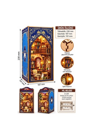 Işıklı Ahşap 3 Boyutlu Puzzle Kitap Arası Dekor 223 Parça Kütüphane Tasarımlı Dekoratif Puzzle