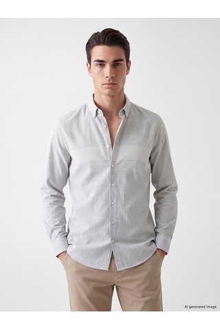Lcwaıkıkı Classic Gri Regular Fit Çizgili Armürlü Erkek Gömlek