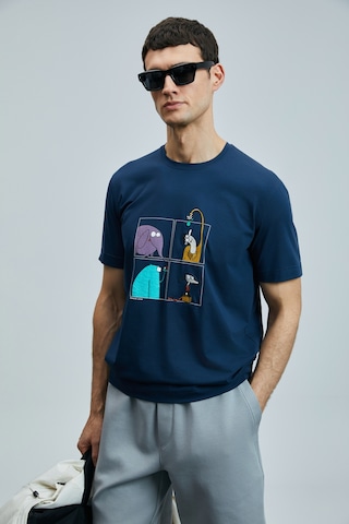Lufian Funky Modern Grafik T- Shirt Lacivert Lacivert 111020254100200 Lacivert
