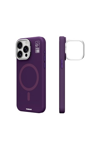 Apple Uyumlu iPhone 14 Pro Kılıf Magsafe Şarj Özellikli Kamera Standlı Silikon Youngkit Bitty Cream Kapak Mor