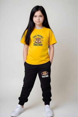 True Friends Baskılı Kız Çocuk Tişört Ve Eşofman Alt-üst Takım Sarı