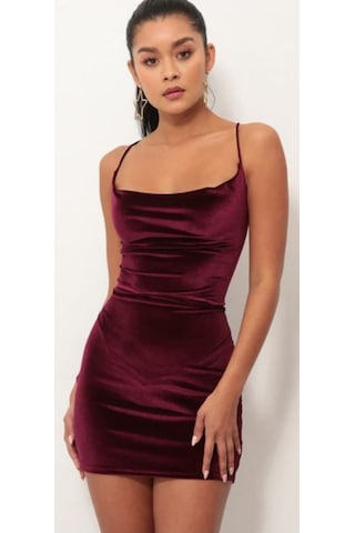 Hanife Glam Couture Hanife Glam Mini Kadife Elbise Bordo