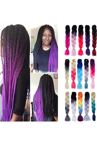 Cbtx Moda Renk Gradyan Bireysel Örgü Peruk Elyaf Büyük Örgüler, Uzunluk: 60cm 18lacivert + Gök Mavisi