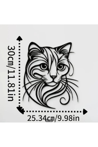 Myc Şık Kedi Figürlü Metal Duvar Süsü Siyah Hayvan Temalı Dekoratif Silüet 30x30 Cm