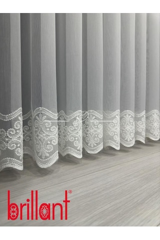 Tül Perde Brillant Marka Su Yolu Yonca Desen Ttm Zemin Kumaş Ultra Dökümlü Ekru