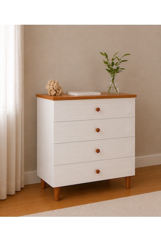 Pema Home Masal %100 Mdf Şifonyer Aynasız Atlantik Çam - Beyaz