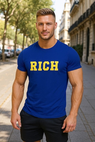 Rich Erkek Nakış Baskılı T-shirt Mavi