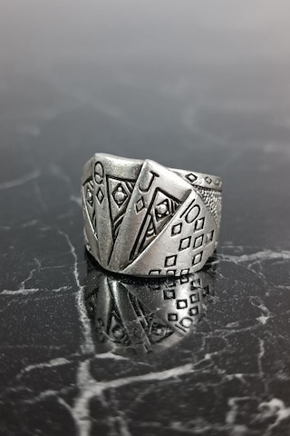 İskambil Poker Briç Oyun Kağıdı Şekilli Erkek Yüzük Gümüş Kaplama Çok Renkli