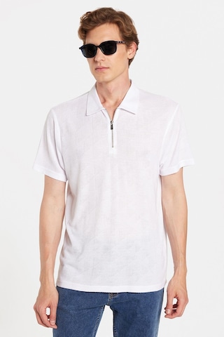 Tudors Erkek Slim Fit Dar Kesim Viskon Fermuarlı Polo Yaka Beyaz Tişört-34357 Beyaz