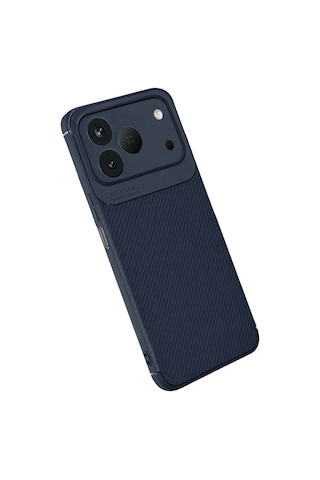 Tecno Spark 50 4g Uyumlu Kılıf Karbon Tasarım Kamera Korumalı Silikon Telefon Kılıfı Kapak Lacivert