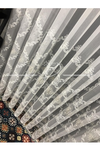 Tül Perde Taç Marka Etek Geniş Kurdale Nakış Işleme -26295 Çok Renkli