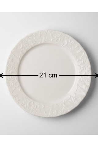 6 Kişilik Kabartma Desen Pera Pasta Tabağı 21cm Krem Rengi