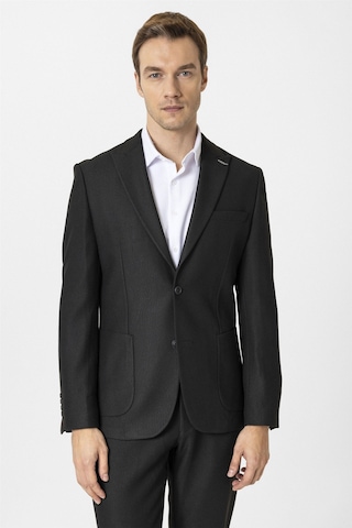 Süvari Siyah Slim Fit Desenli Sivri Yaka 6 Drop Spor Takım Elbise