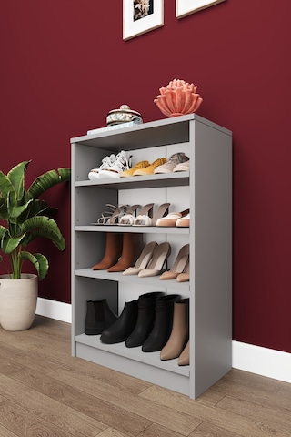 Asra Trend 4 Katlı Açık Raflı Ayakkabılık A-31 %100 MDF Modern Bot Uyumlu Düzenleyici Kül Gri