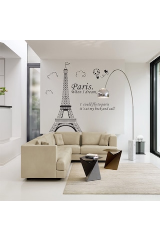 Aubyhe Paris Eyfel Kulesi Pvc Duvar Sticker - Tekrardan Kullanıma Uygun, Kolay Yapıştır & Çıkar, Oturma Odası/çalışma Odası Dekoru 70x50cm Lm7007 Siyah