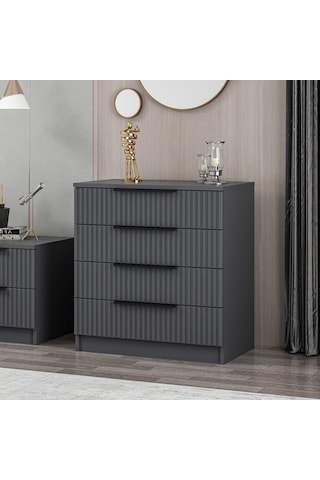 Kale Plus Şifonyer 4 Çekmece Antrasit Mebran Çizgili