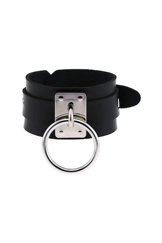 Deri Bileklik Manşet Bilezik Siyah Altın - Bej