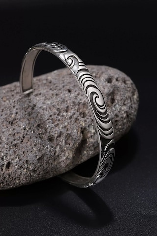 Gümüş 925 Ayar Desenli Kelepçe Bileklik - Silver