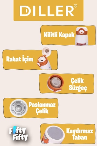 Dıller 500 Ml Rahat İçim Paslanmaz Çelik Termos Kilitli Kapak Çelik Süzgeçli -ffdıllerd9214 Çok Renkli