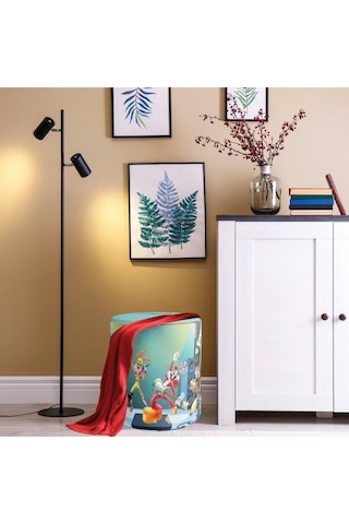 Looney Tunes Teams Singing Puf Warner Bros Lisanslı, Süet Kumaş, Uluslararası Solmama Sertifikası Çok Renkli