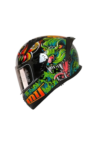 Motoanl Ece 22.r06 Sertifikalı Double Vizör Full Face Kask Azure Yeşil Turuncu Siyah