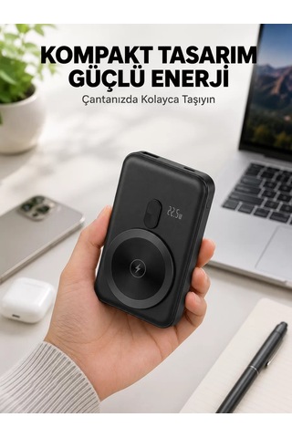 Manyetik Kablosuz Powerbank 22.5w Hızlı Şarj Lcd Göstergeli Yeni Nesil Belirtilmemiş