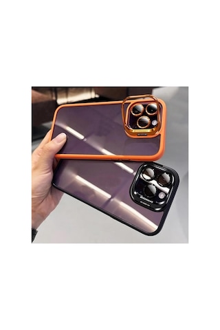 İphone 15 Pro Uyumlu Kılıf Kamera Korumalı Açılır Pencere Standlı Arkası Şeffaf + Lens Koruyucu Resimde Görünen