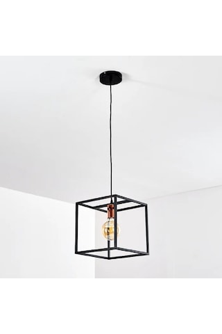 Riolıght Modern1,retro1,rustik1 Küp Metal Tekli Sarkıt Avize 25cm X 25cm Siyah