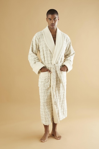 Jakarlı Organik %100 Cotton Erkek Bornozu Krem