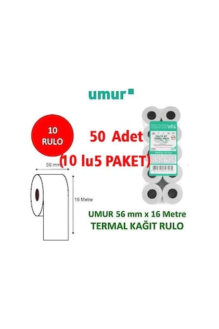 Umur 56x16 Yazar Kasa Pos Rulosu 5 Paket - 50 Adet