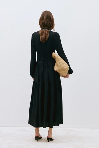 Suud Collection Siyah Mia Kuşaklı Maxi Elbise