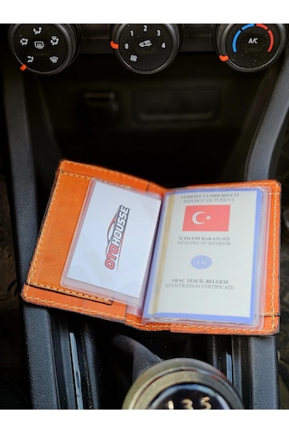Otohousse Hakiki Deri Ruhsatlık Erkek Kadın Cüzdan Turuncu