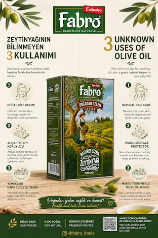 Fabro 3 Lt Teneke Naturel Sızma Zeytinyağı