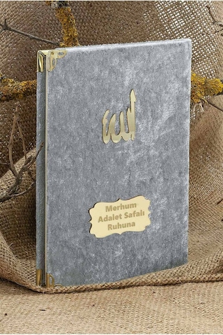 25 Adet - İsme Özel Kadife Kaplı Yasin Kitabı - Mevlüt Hediyesi - Çanta Boy - 128 Sayfa - Gri Gri
