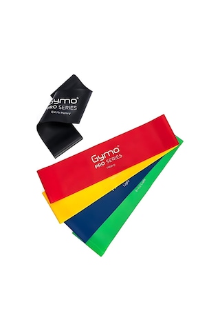 Gymo Pro Series Çantalı Direnç Bandı Fitness Pilates Esnetme Lastiği 5'li Set Renkli 7.5 Cm Çok Renkli