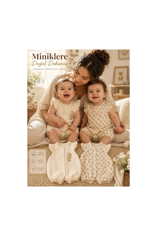 Bambino 2. Unez Kız Bebek Müslin Tulum Seti Fırfır Kollu Pamuklu Yazlık 2'li Takım Bej Bej